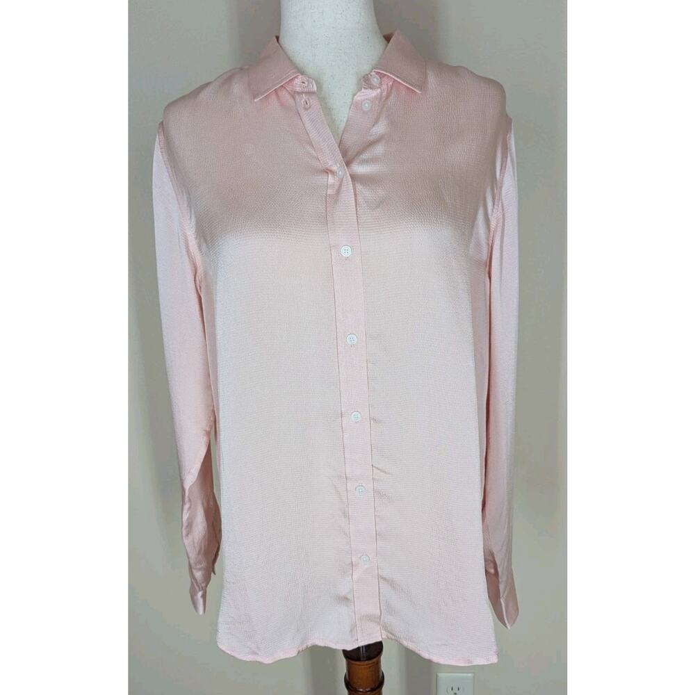 Everlane Long Sleeve Button Down Casual Shirt Size 8 Pink Satin Texture - New